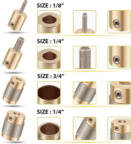 Glass Diamond Grinder Bit Head Tools Stained Glass Drill Bits Brass Core Stained Glass Grinder Bits Stain Glass Tools Diamond Grinding Bit Head Tools for Stained Glass 4 Sizes (1" 3/4" 1/4" 1/8") in Saudi Arabia