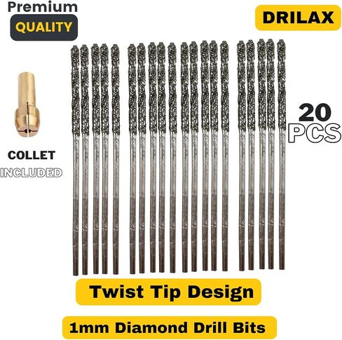 Drilax 1mm 1.5mm 2mm 2mm 2mm الماس بتات للحجارة ، والزجاج البحري ، والصدف المتوافقة مع Dremel - 4 collets شملت 24 جهاز كمبيوتر الشخصي in Saudi Arabia