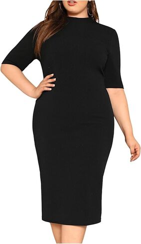 Floerns Women's Plus Size Mock Neck Short Sleeve Bodycon Pencil Midi Dress in Kuwait