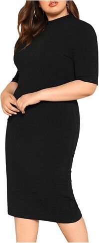 Floerns Women's Plus Size Mock Neck Short Sleeve Bodycon Pencil Midi Dress in Kuwait