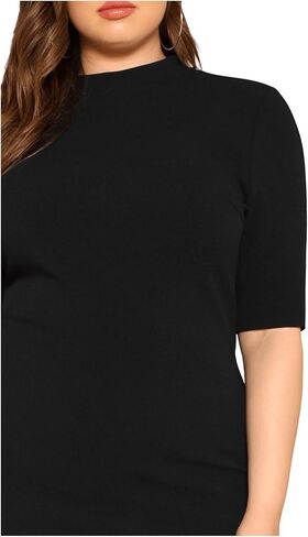 Floerns Women's Plus Size Mock Neck Short Sleeve Bodycon Pencil Midi Dress in Kuwait