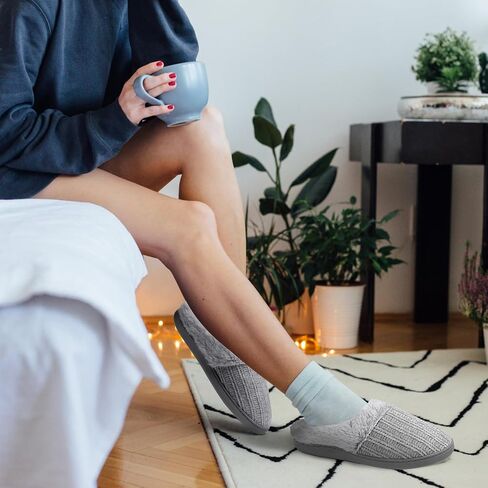 shoeslocker Womens Memory Foam Fuzzy Slippers Knitted House Slippers for Women Comfy Slip-On Warm House Shoes in Saudi Arabia
