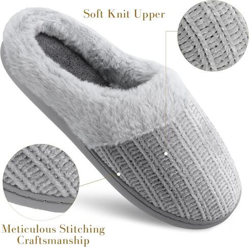 shoeslocker Womens Memory Foam Fuzzy Slippers Knitted House Slippers for Women Comfy Slip-On Warm House Shoes in Saudi Arabia