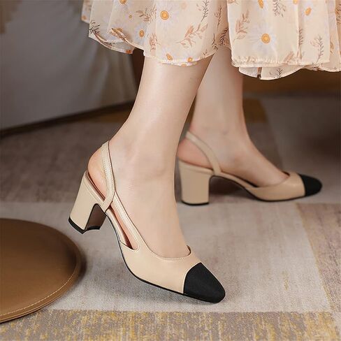 MIRAAZZURRA Women Sling Back Pumps Chunky Heels Sexy Splicing Round Toe Casual Wedding Shoes for Women Fashion Dress Shoes in Kuwait