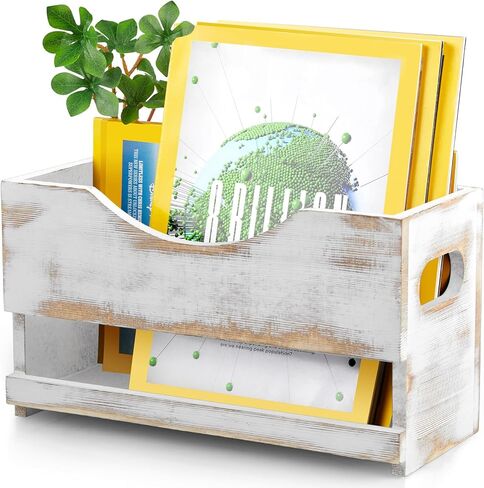 DRASTAR Magazine Rack, Wood Magazine Holder, Magazine Rack for Floor Countertop, Magazine File Newspaper Storage Rack, Magazine Basket for Home Office Bathroom, Black in Saudi Arabia