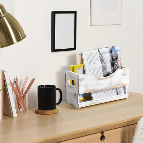 DRASTAR Magazine Rack, Wood Magazine Holder, Magazine Rack for Floor Countertop, Magazine File Newspaper Storage Rack, Magazine Basket for Home Office Bathroom, Black in Saudi Arabia