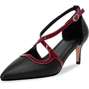 100FIXEO Women's High Heels Pointed Toe Mid Heel Pumps - Classic Black Dress Shoes Office Wedding Party Shoes