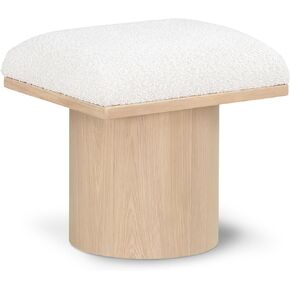 Meridian Furniture 465Brown-C Pavilion Collection Art Deco Bench/Stool with Rich Brown Boucle Fabric and Natural Finished Oak Veneer, 15.5" W x 18" D x 17.5" H, Brown