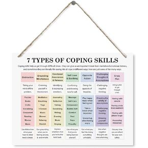 Therapy Decor, 7 Types of Coping Sills Sign, Mental Health Wall Decor, Decorative Wood Plaque for Hanging, Therapist Office Wall Decor, Psychology Decorations for Home Office Counseling Recovery