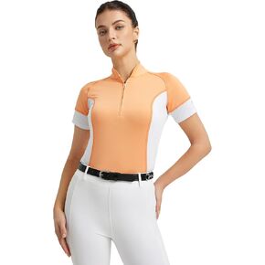 FitsT4 Sports Womens Short Sleeve Equestrian Shirts UPF50 Horse Riding Shirts Breathable Rider Tops Half Zip