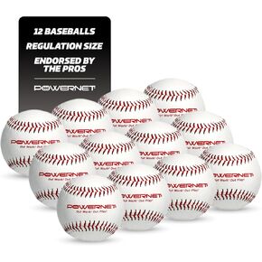 PowerNet Corbin Carroll Practice Baseballs | 12 PK Recreation Grade Regulation Size Balls | Great for Coaches | White Cover with Red Seams
