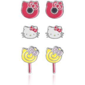 Sanrio Hello Kitty and Friends Girls Clip On Earrings 3-Pack Official License - Rainbow, My Melody and Hello Kitty Earrings