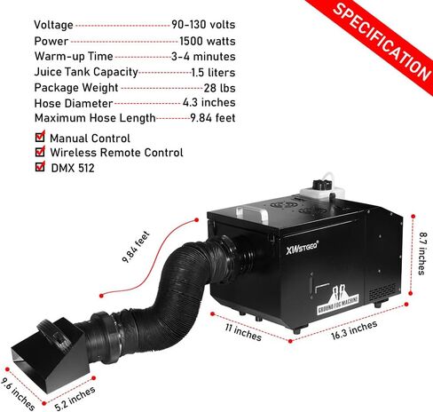Low Lying Fog Machine, 1200 Watt Water Based Ground Fog Machine with Wireless Remote, DMX 512, Manual Control - Ideal for Weddings, Halloween, Parties, DJs, and Stage Performances in Saudi Arabia