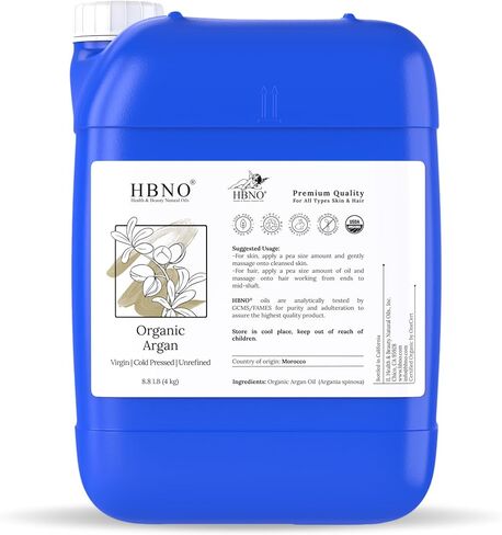 HBNO Organic Argan Oil - Huge 16 oz (475 ml) Value Size - Natural Argan Oil, Cold Pressed - Perfect Carrier Oil for Massage, Aromatherapy, DIY, Soap Making, Face, Body, Lips, Hair, Nails - Argan Oil in Saudi Arabia