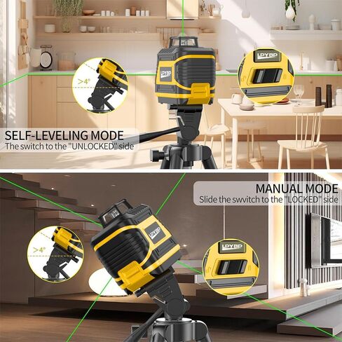 Laser Level 360 Self Leveling with Tripod, 200ft/60m working distance with vertical and horizontal lines, self-leveling mode&IP54 waterproof set in Saudi Arabia