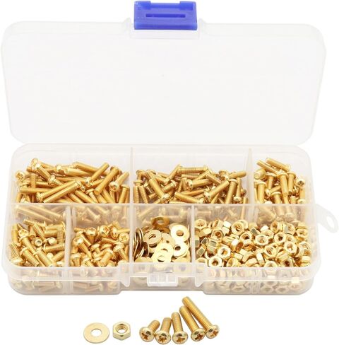 LBY 160pcs M4 Machine Screws(Truss Head), Phillips Pan Head Bolts Nuts Flat Washers, Copper(Yellow) in Kuwait
