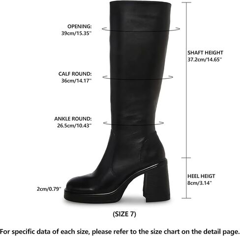 SOVANYOU Black Leather Boots Platform Boots for Women Square Toe Chunky Block Heeled Boots in Kuwait