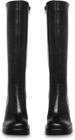 SOVANYOU Black Leather Boots Platform Boots for Women Square Toe Chunky Block Heeled Boots in Kuwait