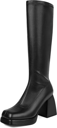 Sovanyou Black Leather Boots Platfor in Kuwait