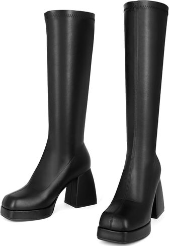 Sovanyou Black Leather Boots Platfor in Kuwait