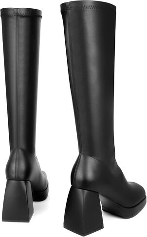 Sovanyou Black Leather Boots Platfor in Kuwait