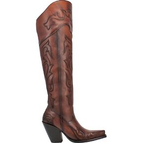 Dan Post Womens Seductress Embroidered Snip Toe Zippered Dress Boots Over the Knee High Heel 3" & Up - Brown