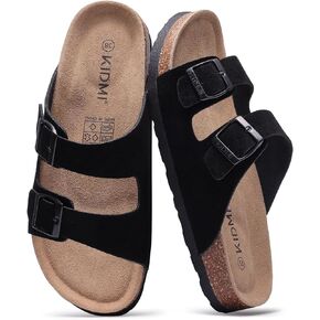KIDMI Women's Genuine Suede Sandals Cork Footbed Summer Adjustable Slide Sandals