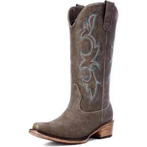 Cowboy Boots for Women - Embroidered Cowgirl Boots Western Mid Calf Fashion Chunky Heel Pointed Toe Country Boot