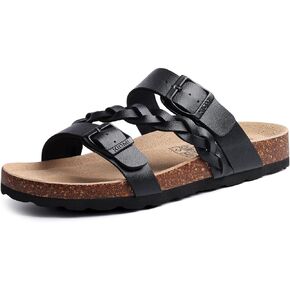 KIDMI Women's Cork Footbed Sandals with Arch Support Comfortable Slip-On Slide Sandals With Adjustable Buckle for Summer