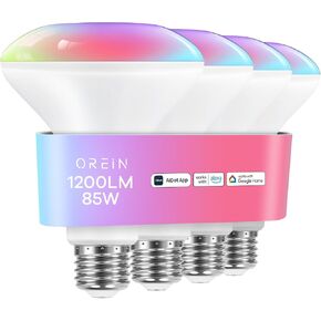 OREiN Matter Smart RGBTW Bulb, 1600 Lumens 100W Equivalent Smart Light Bulbs, Color Changing Light Bulbs Work with Apple Home, Alexa, Google Home, SmartThings, A21 Smart Bulbs 2.4Ghz WiFi, 2Pack