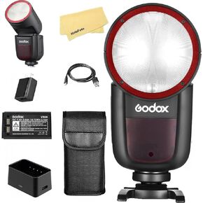 Godox V1 Pro S V1Pro S USA إصدار كاميرا فلاش لـ Sony Camera Flash Speedlite Speedlight ، 76WS 2.4G TTL 1/8000 HSS ، 500 وميض كامل للطاقة ، وقت إعادة تدوير 1.3S ، بطارية 2980MAH LI-ION ، مصباح النمذجة LED