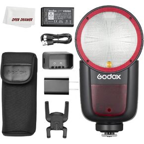 Godox V1C Flash V1-C USA Version Round Head Camera Flash, 2.4G TTL Flash, 1/8000s HSS, Built-in Lithium Battery, 10 Level LED Modeling Lamp, 1.5s Recycle Time for Canon Camera