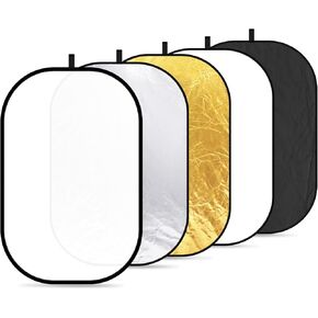 NEEWER 40"x60"/100x150cm Light Reflectors for Photography, Portable 5 in 1 Collapsible Multi Disc with Bag - Translucent, Silver, Gold, Black, White Diffuser for Studio and Outdoor Lighting