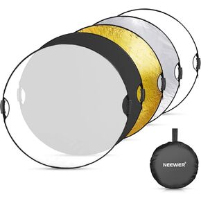 NEEWER 80cm Light Reflector with Handle & 3/8" Thread, 5 in 1 Foldable Round Light Diffuser, Translucent/Silver/Gold/White/Black for Studio or Outdoor Photo Lighting, RF-110II