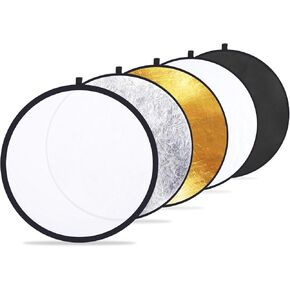 Etekcity 24" (60cm) 5-in-1 Photography Reflector, Multi-Disc Light Reflectors for Photography, Collapsible with Bag - Translucent, Silver, Gold, White and Black