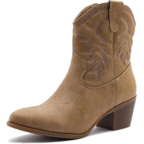 GLOBALWIN Women's Mid Calf The Western Cowboy Boots Fashion Cowgirl Boots For Women Low Heel