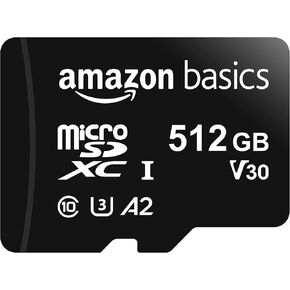 Amazon Basics Micro SDXC Memory Card with Full Size Adapter, A2, U3, Read Speed up to 100 MB/s, 128 GB, Black