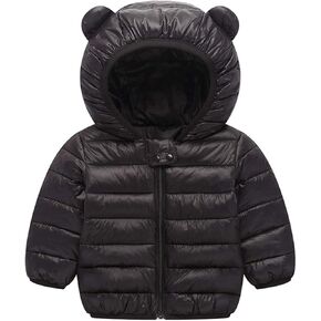 Wusenst Baby Boys Girls Winter Winter Coats Hoods Light Puffer Down Stacke Outwear Black