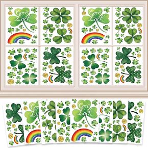 KatchOn, 129+ Pieces, St Patricks Day Window Clings - 9 Sheet | Double Side Printed St Patricks Day Gnome Window Clings, St Patricks Day Decorations | Shamrock Window Stickers, St Patricks Day Decals
