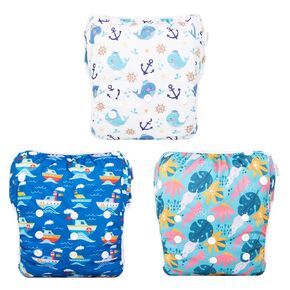 Babygoal Baby Girl Swim Diapers 3 Pack for 8M-3T Babies and Toddlers, Reusable Adjustable Washable for Swimming Lessons-Flower