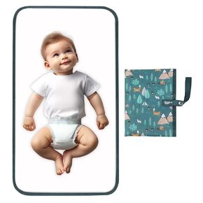 Portable Diaper Changing Pad for Baby - Waterproof Compact Changing Mat with Wrist Strap - Wipeable Travel Changing Pad for Diaper Bag(Black Stars)