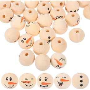 VILLCASE 80pcs Snowman Face Wooden Beads, 20mm Christmas Wooden Beads for Crafts, Winter Holiday Beads for DIY Garland Jewelry Making Party Home Holiday Xmas Tree Hanging