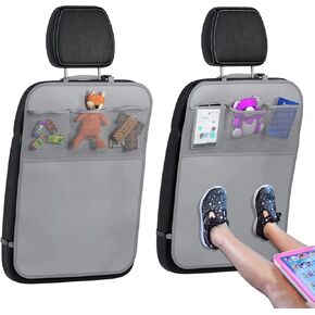 lebogner Back Seat Cover For Kids + 3 Pocket Storage Organizer, 2 Pack X-Large Waterproof Kick Mats Backseat Protector, Car Seat Back Protectors For Vehicles To Protect From Dirt, Mud & Scratches