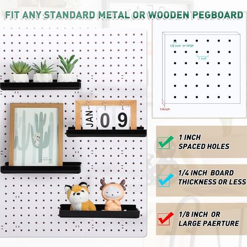 4 Set Pegboard Shelves, Clear Acrylic Shelf with Metal Hooks Pegboard Tray Pegboard Accessories Organizing Tools Wall Organizer for Pegboard Display Wall Craft Room Home Garage Workbench in Saudi Arabia