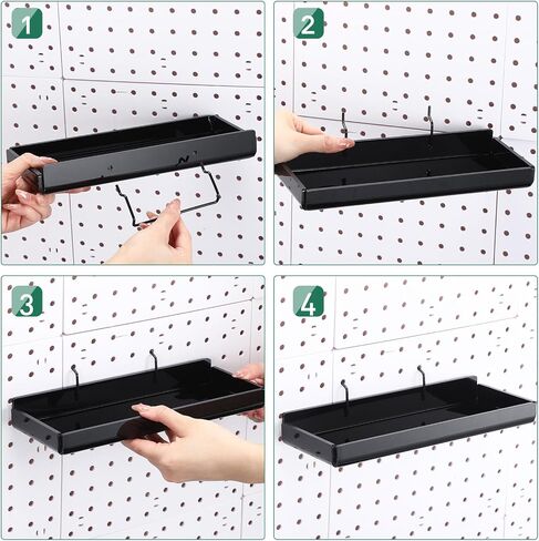 4 Set Pegboard Shelves, Clear Acrylic Shelf with Metal Hooks Pegboard Tray Pegboard Accessories Organizing Tools Wall Organizer for Pegboard Display Wall Craft Room Home Garage Workbench in Saudi Arabia