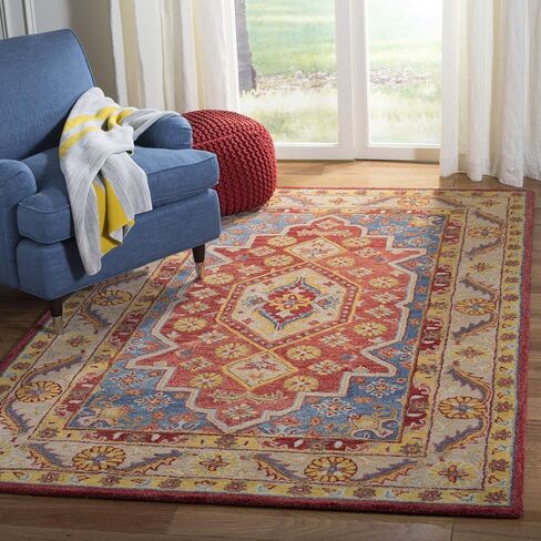 SAFAVIEH Antiquity Collection 2'3" x 8' Red/Blue AT503Q Handmade Traditional Oriental Premium Wool Runner Rug in Saudi Arabia