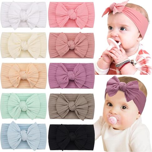 CÉLLOT 10 Colors Super Stretchy Soft Knot Hair Bows Baby Girl Headbands | Nylon Head Wrap For Newborn Baby Girls Infants Toddlers Kids in Kuwait