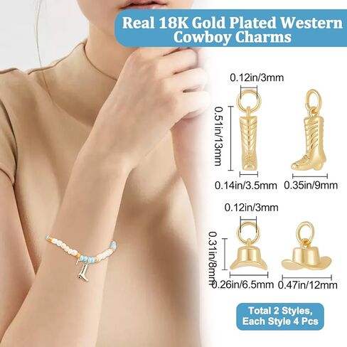 Beebeecraft 8Pcs 2 Styles Cowboy Boot Charms Cowboy Hat Boot Charm Platinum Plated Brass Vintage Tibetan Dangle Western Cowboy Pendants Charms for Jewelry Making Charms Bracelets Necklaces DIY Crafts in Saudi Arabia