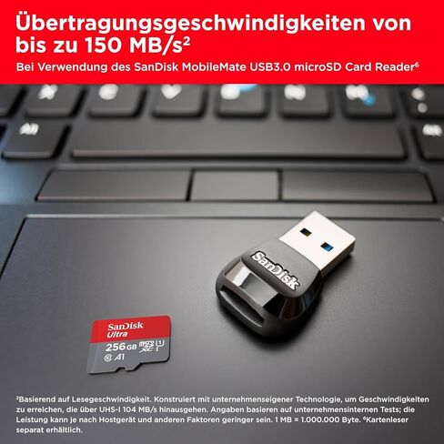 Sandisk 256GB Ultra MicroSDXC UHS-I بطاقة ذاكرة مع محول-ما يصل إلى 150 ميجابايت/ثانية ، C10 ، U1 ، HD الكامل ، A1 ، بطاقة microSD-SDSQUAC-256G-GN6MA [إصدار جديد] in Kuwait