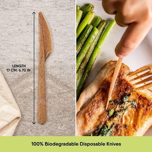 Premium Quality100% Biodegradable Cutlery Made of Vegetable Fibers, 300 PCS of 6.7" Long Heavy-Duty and Splinter Free Eco-Friendly Spoons, Forks & Knives, Perfect Sustainable Cutlery for All Occasions in Saudi Arabia